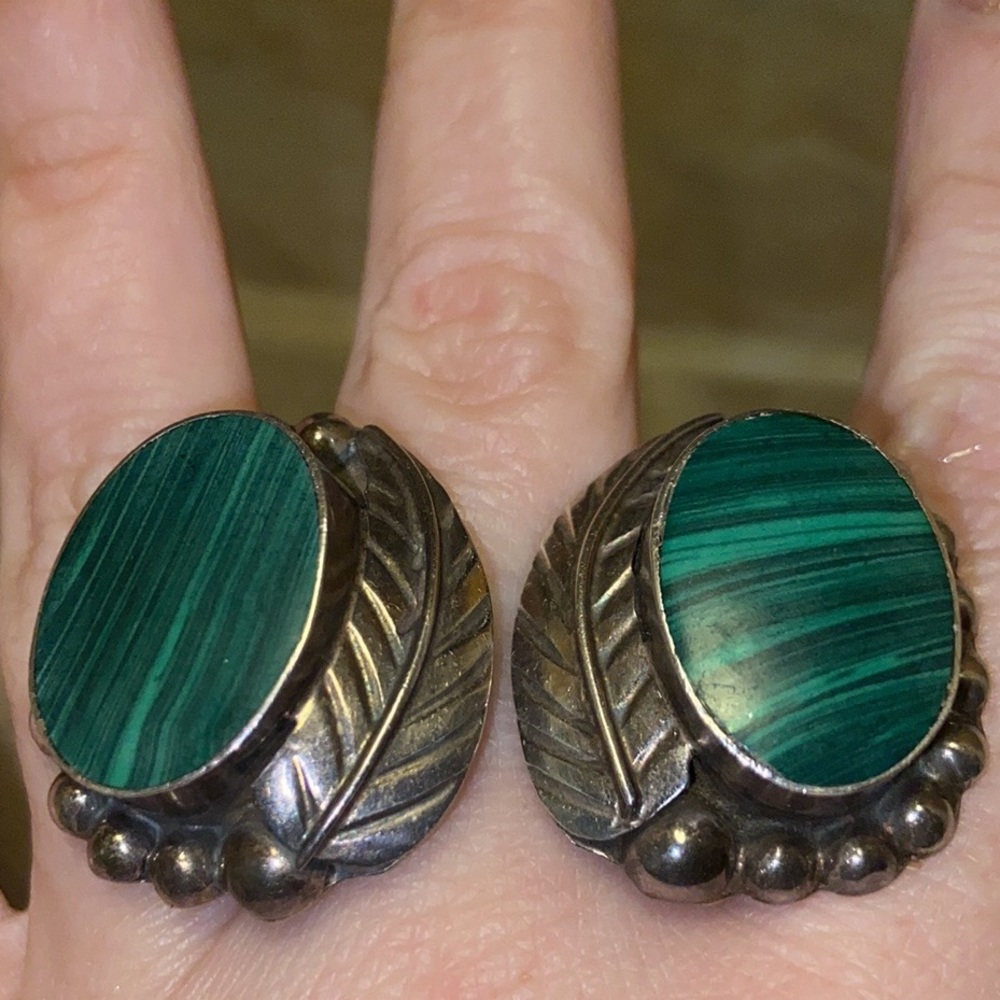 Huge Vintage Navajo Sterling Malachite Earrings 925